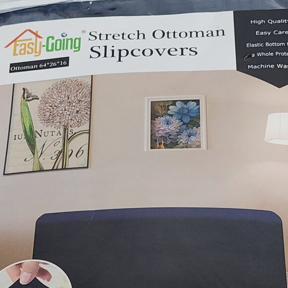 Easy Going Navy Blue Elastic Bottom Soft Stretch Ottoman Slipcover 64"x26"x16" - Picture 2 of 16